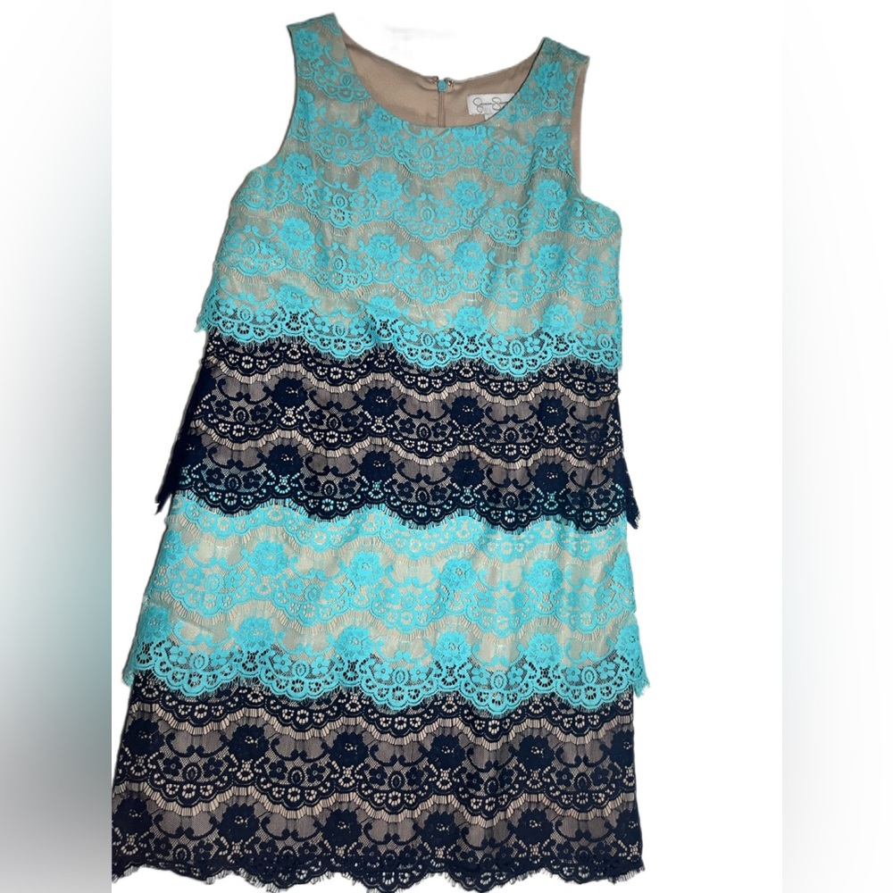 Jessica Simpson Tiered Scallop Lace Sleeveless Blue Dress - Women’s Size 10